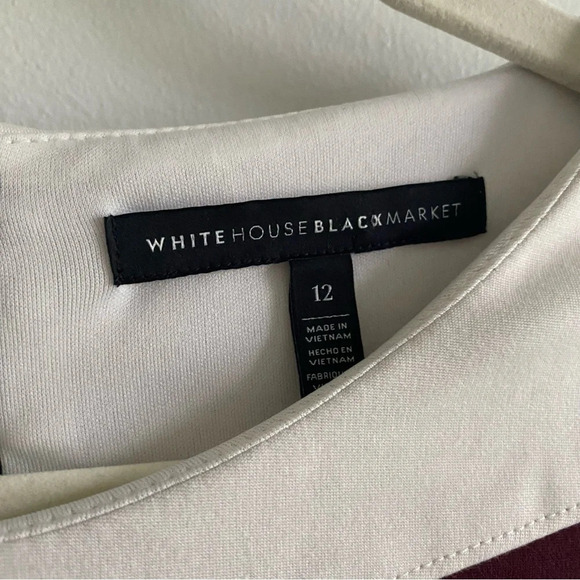 WHITE House Black Market Black and Maroon/Burgundy Scoop Neck Dress Size 12 - Picture 6 of 13